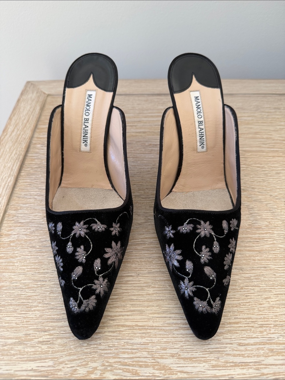 Satin and velvet Manolo Blahnik mules